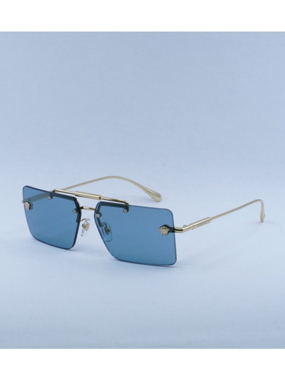 Versace VE2245 100280 Sunglasses Gold Rectangle Frame, Blue Lenses